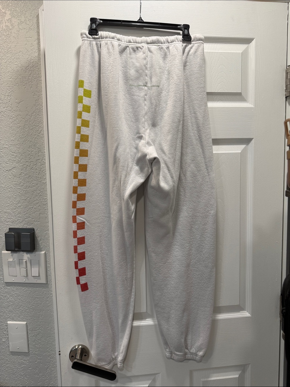 Aviator Nation White Joggers with Rainbow Checker Side Stripe - Picture 3 of 3